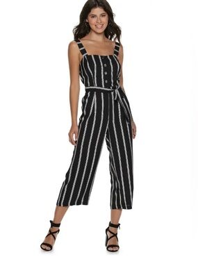 Black and White Stripe Jumpsuit with Buttons